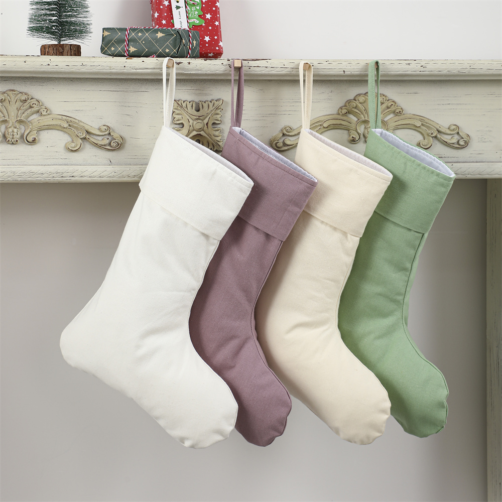 Christmas Stocking Hanging - Lniana skarpeta świąteczna, naturalna, gładka, do