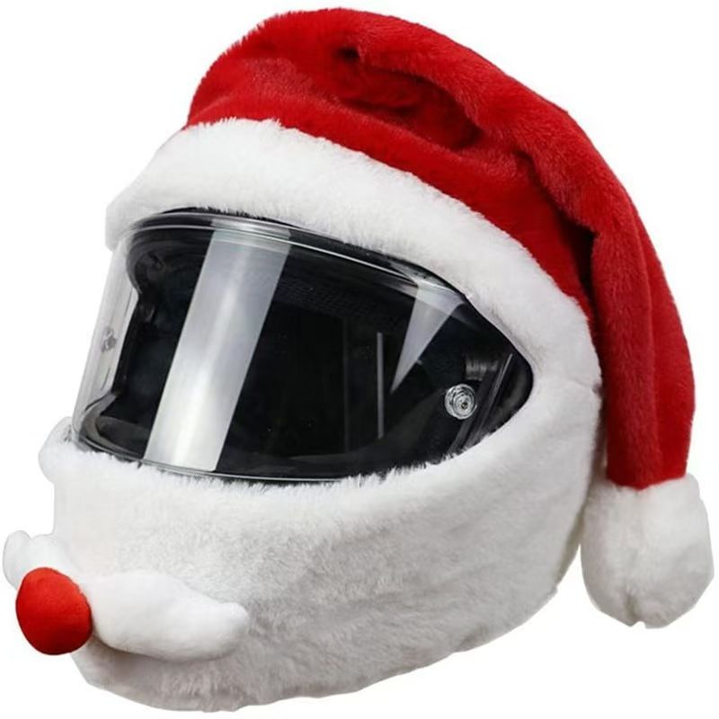 Santa Hat Plush - Pluszowy pokrowiec na kask motocyklowy w